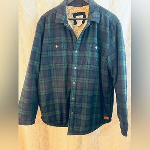 L.L. Bean Dark Green Sherpa-Lined Jacket with Leather Logo Patch